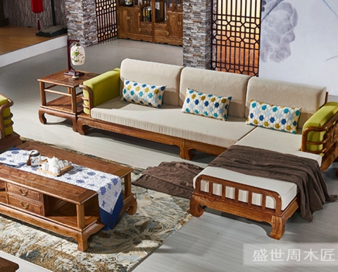 周木匠新中式客厅实木沙发